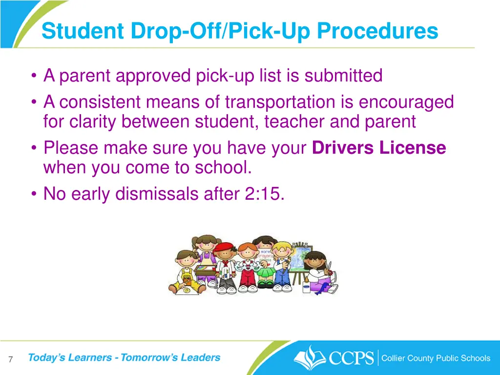 student drop off pick up procedures