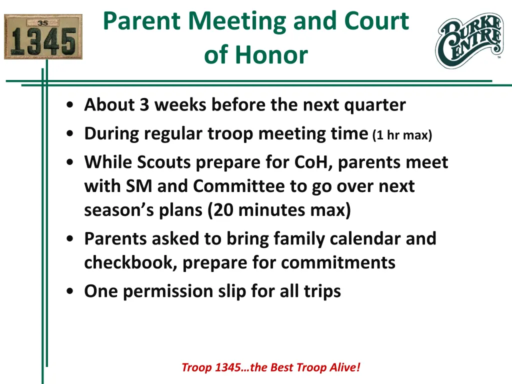 parent meeting and court of honor