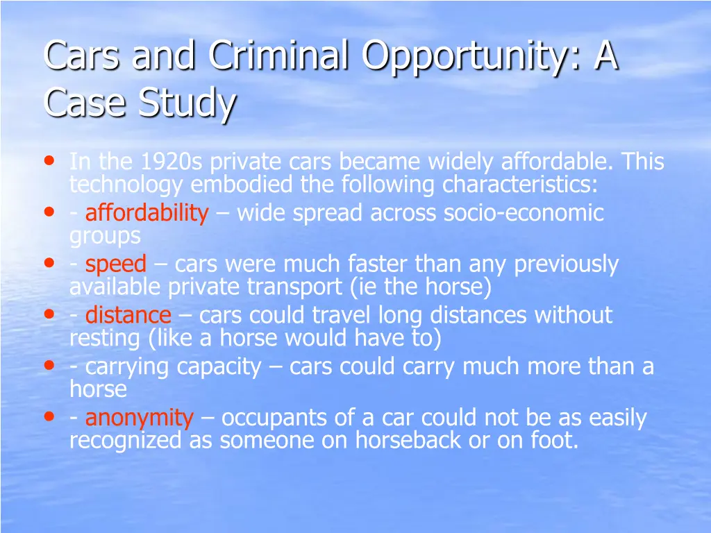 cars and criminal opportunity a case study