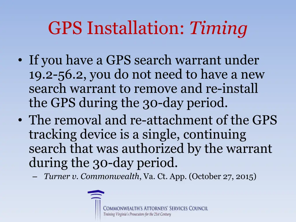 gps installation timing