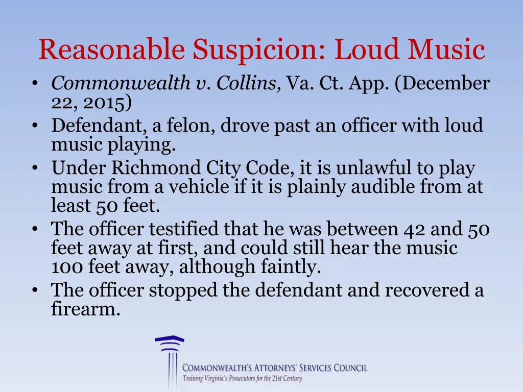 reasonable suspicion loud music commonwealth