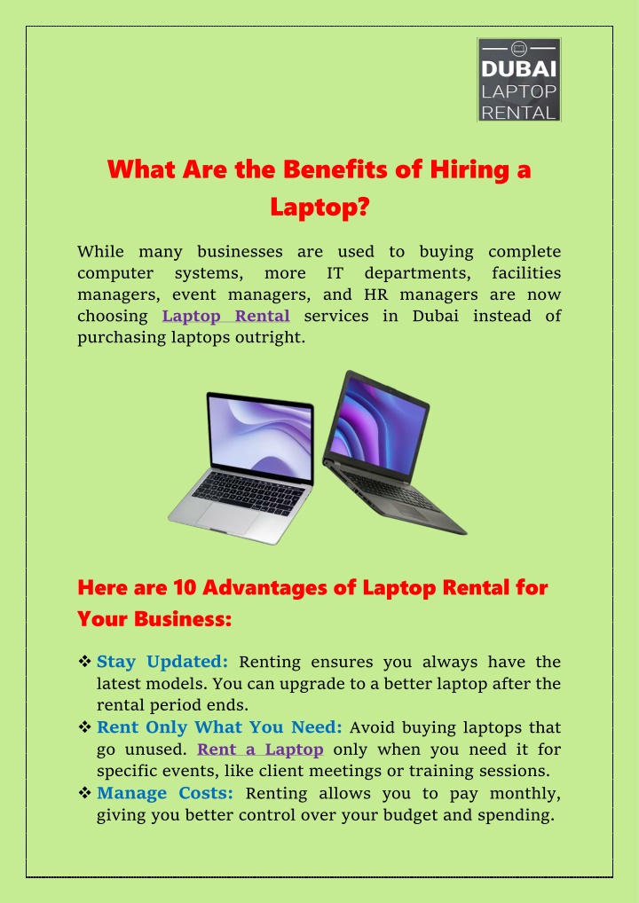 what are the benefits of hiring a laptop