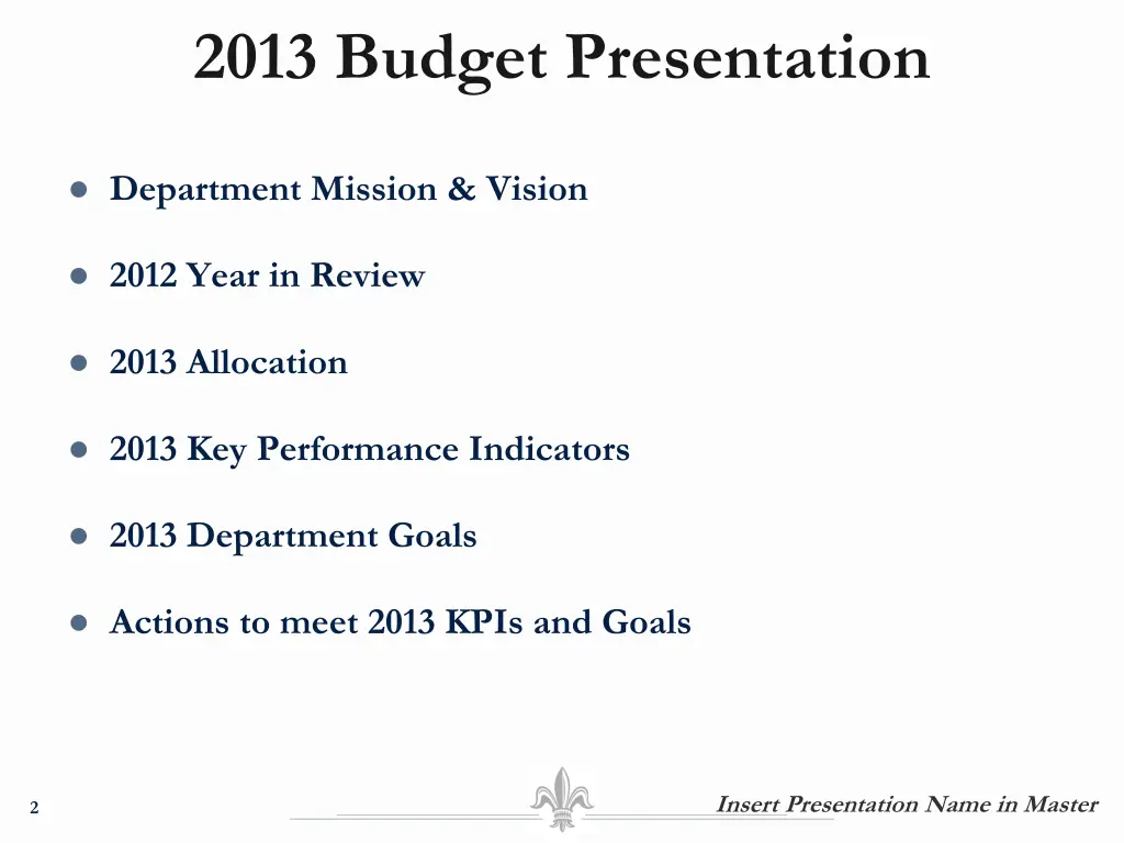 2013 budget presentation