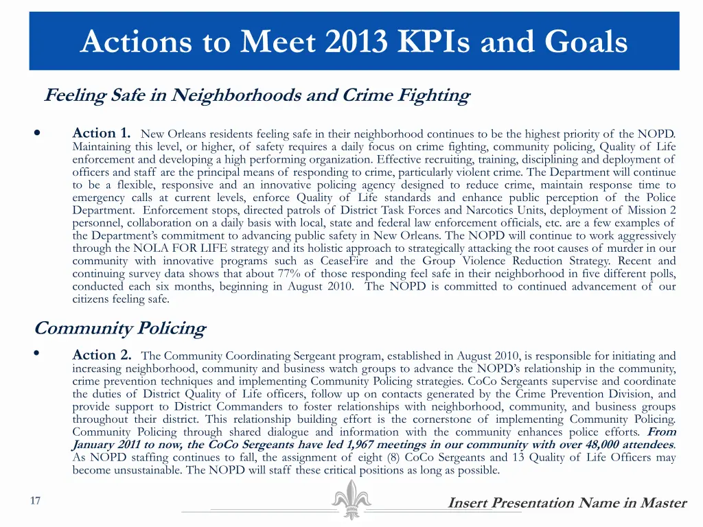 actions to meet 2013 kpis and goals