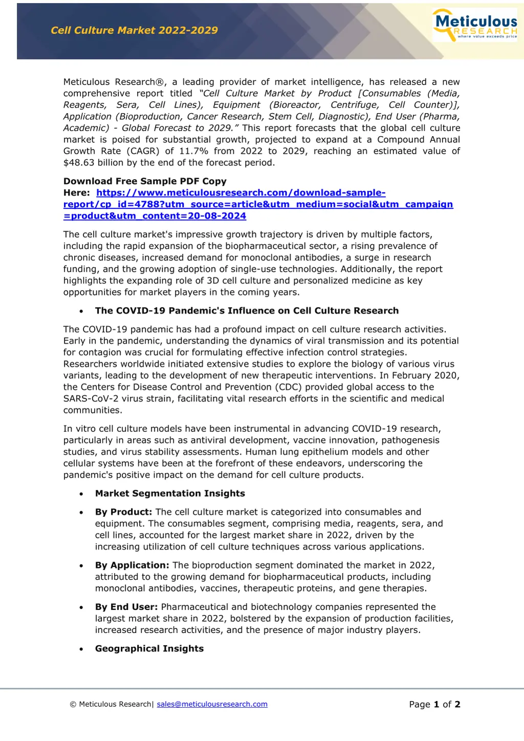 cell culture market 2022 2029