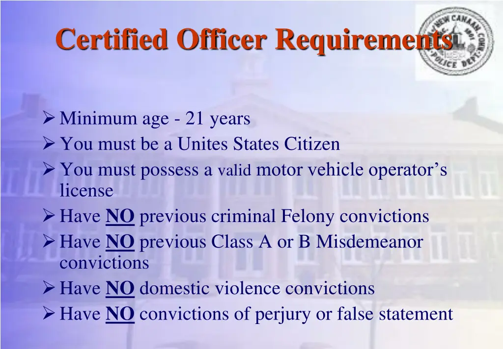 certified officer requirements