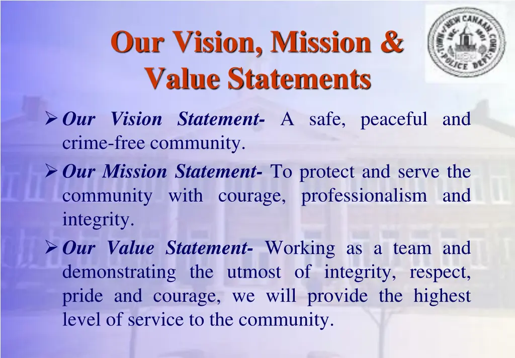 our vision mission value statements