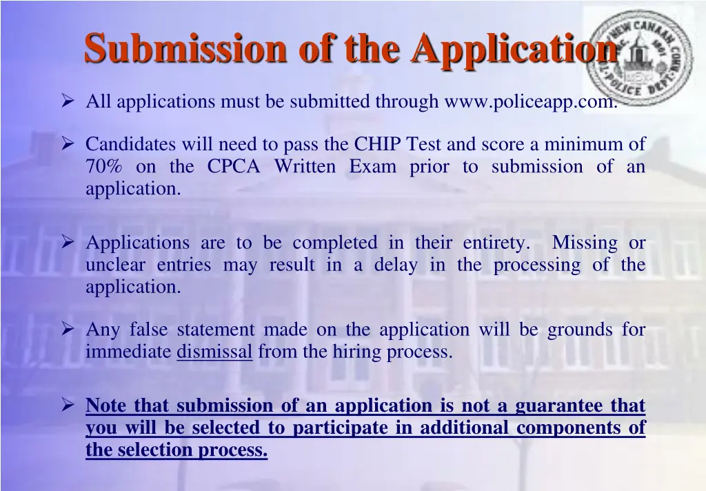 submission of the application