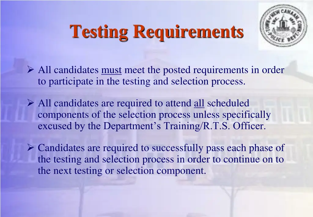 testing requirements