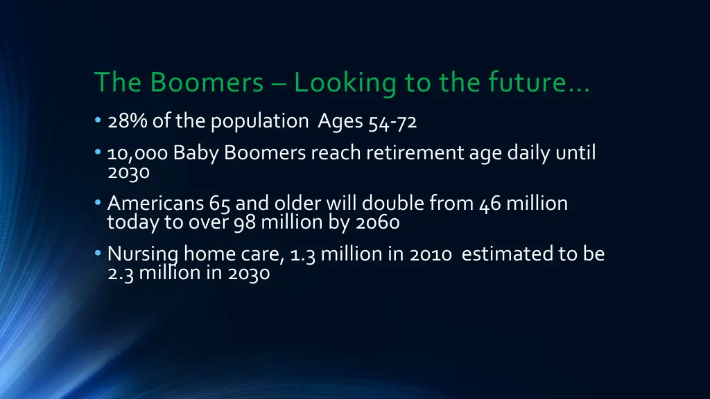 the boomers looking to the future