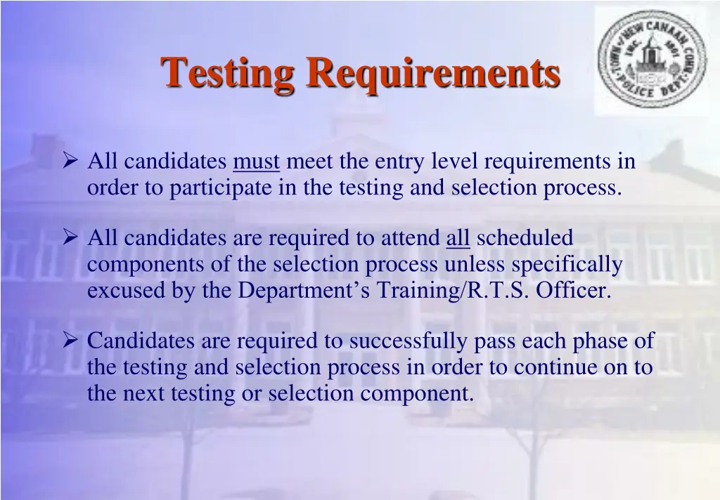 testing requirements