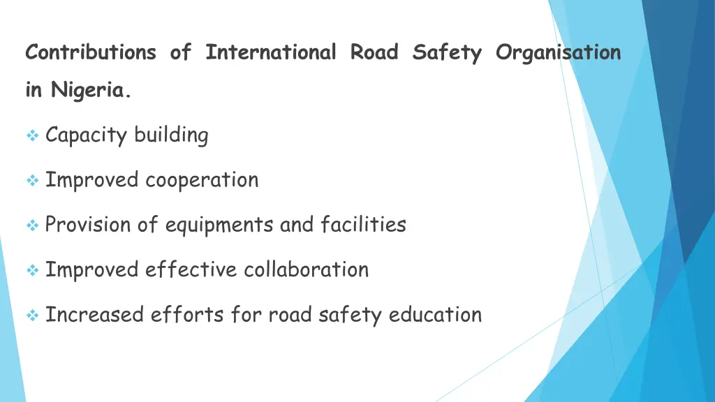 contributions of international road safety