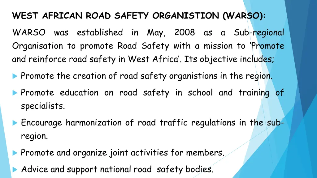 west african road safety organistion warso