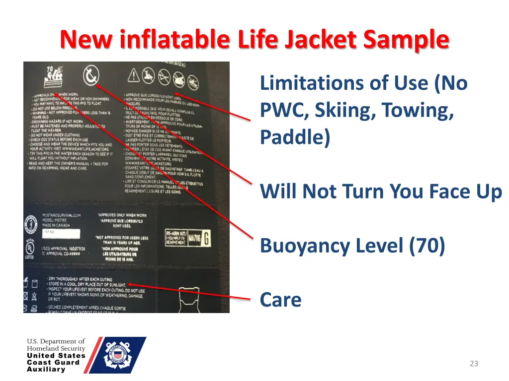 new inflatable life jacket sample