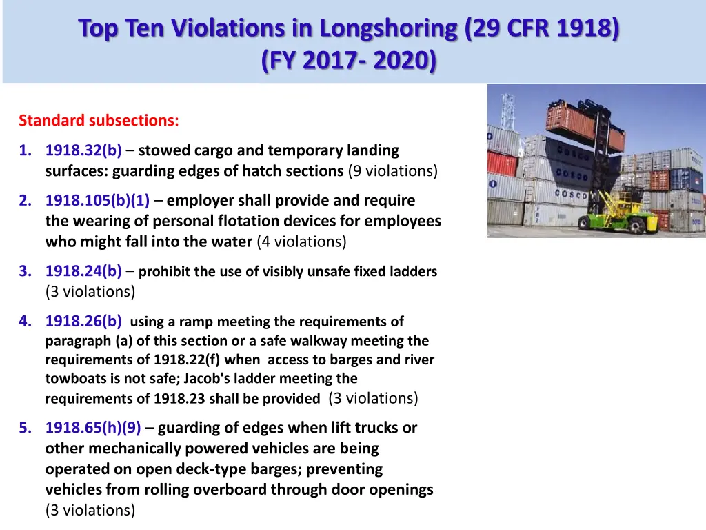 top ten violations in longshoring 29 cfr 1918 1