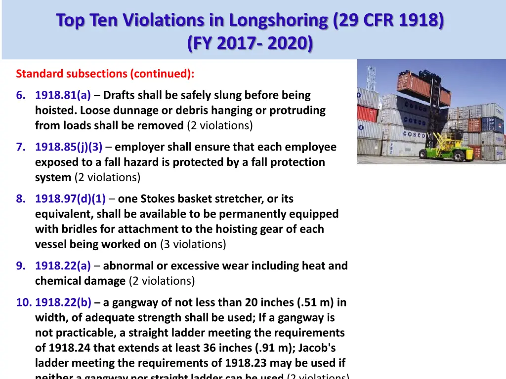 top ten violations in longshoring 29 cfr 1918 2