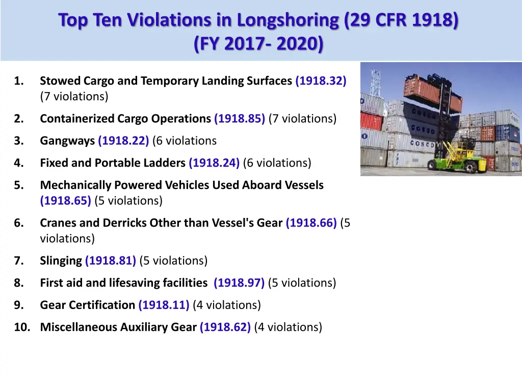 top ten violations in longshoring 29 cfr 1918