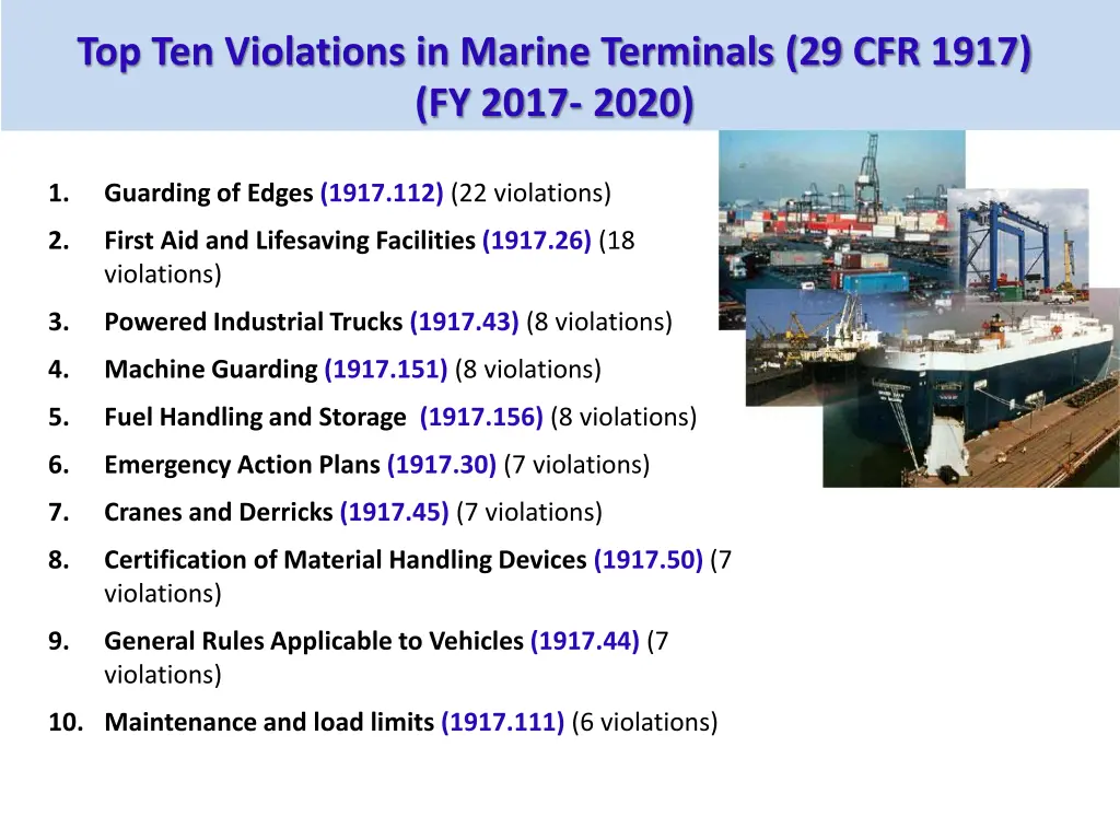 top ten violations in marine terminals