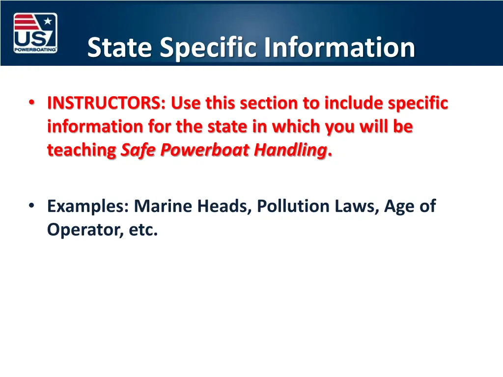 state specific information