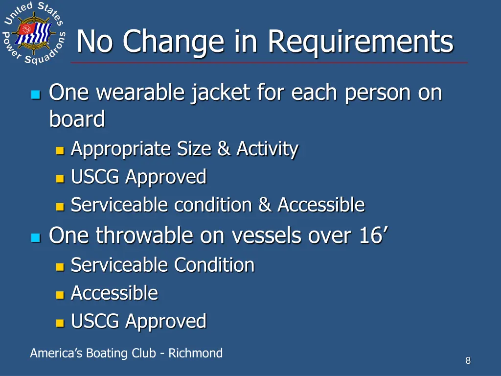 no change in requirements