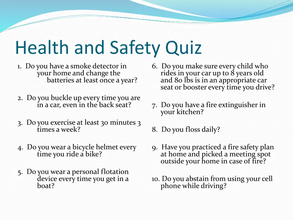 health and safety quiz