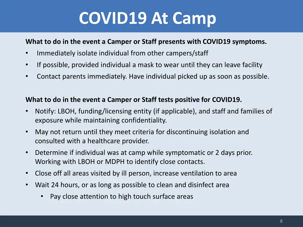 covid19 at camp