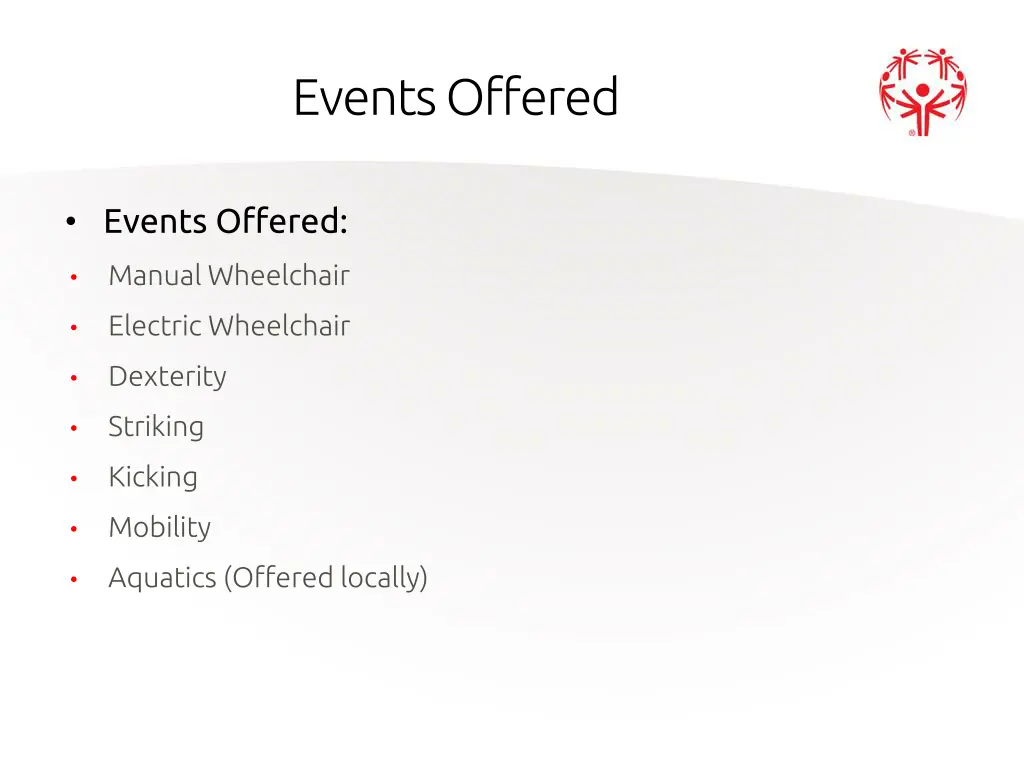 events offered