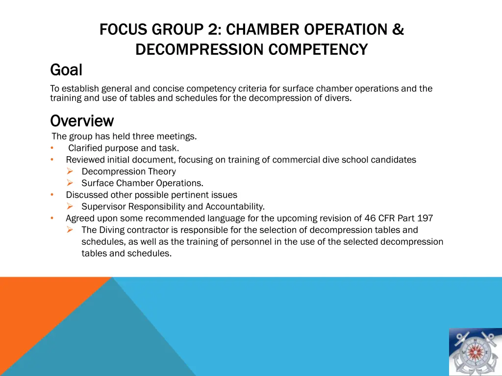 focus group 2 chamber operation decompression 2