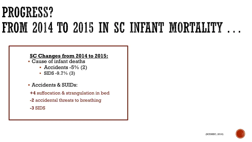 progress from 2014 to 2015 in sc infant mortality