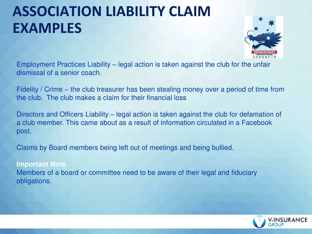 association liability claim examples