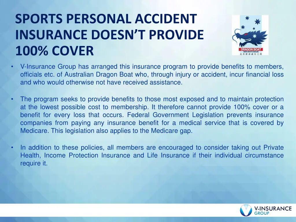 sports personal accident insurance doesn