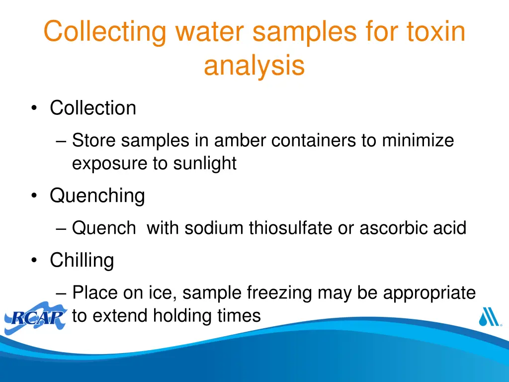 collecting water samples for toxin analysis