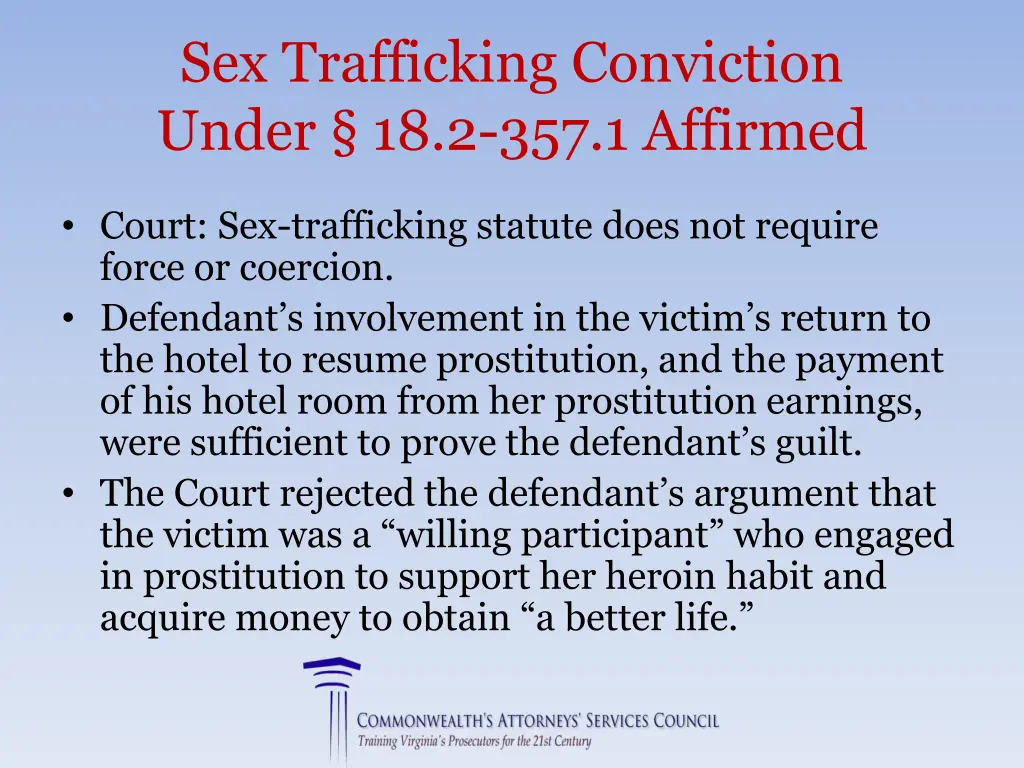 sex trafficking conviction under