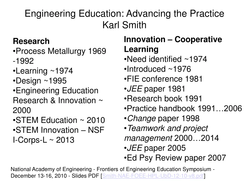 engineering education advancing the practice karl