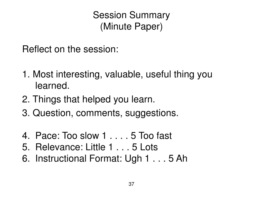 session summary minute paper