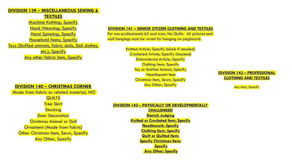 division 139 miscellaneous sewing textiles