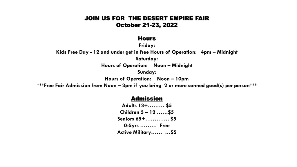 join us for the desert empire fair join 1