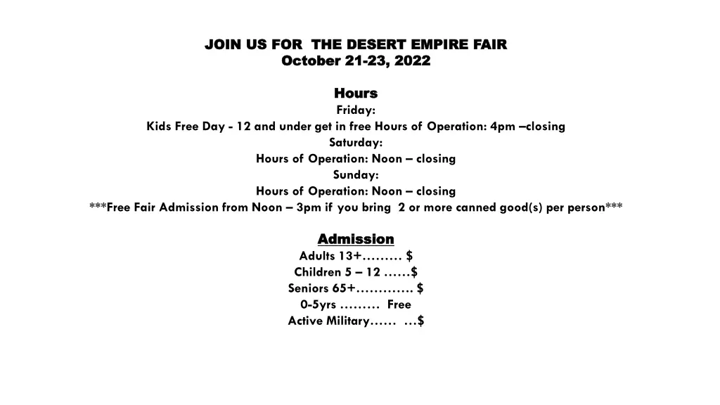 join us for the desert empire fair join