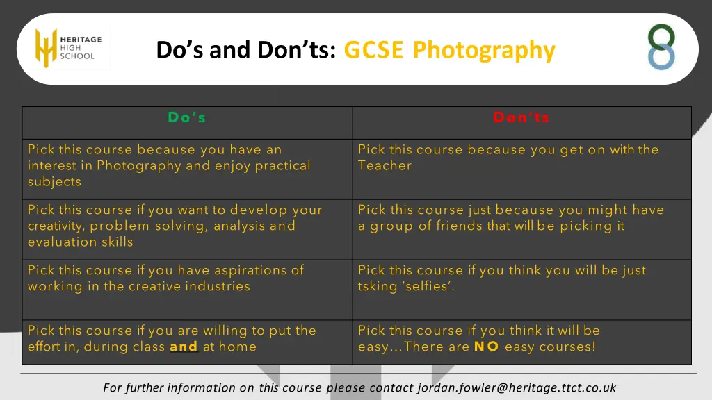 do s and don ts gcse photography