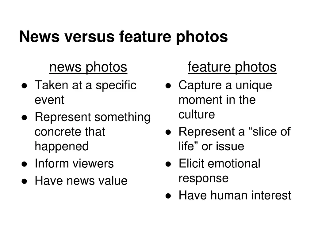 news versus feature photos