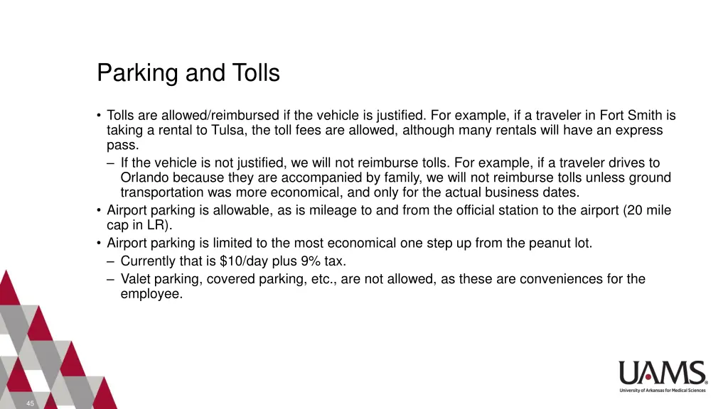 parking and tolls