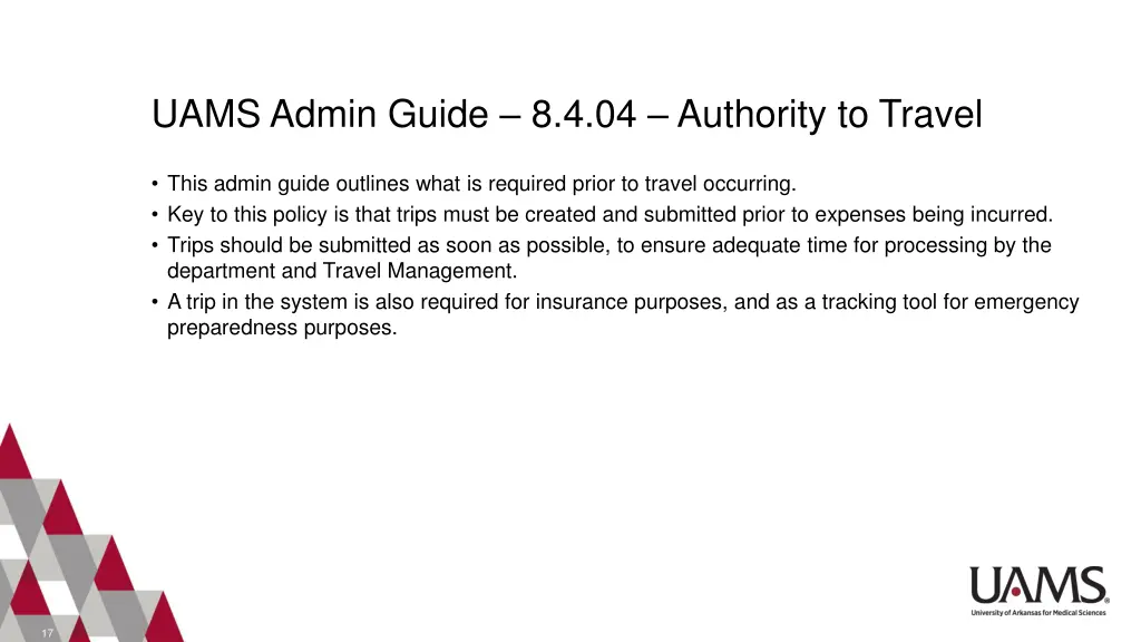 uams admin guide 8 4 04 authority to travel