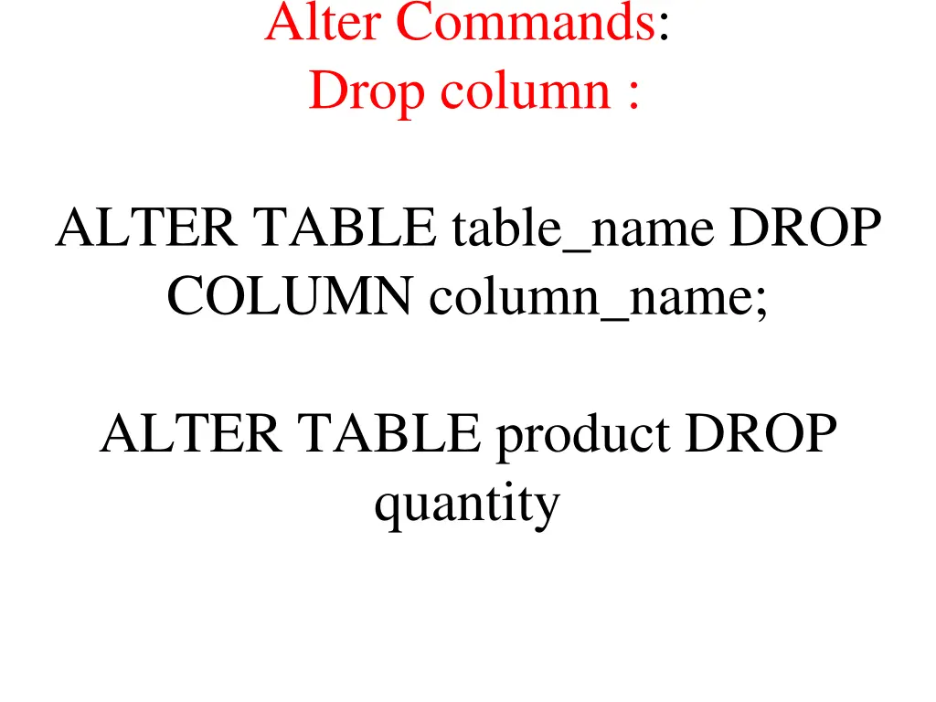 alter commands drop column