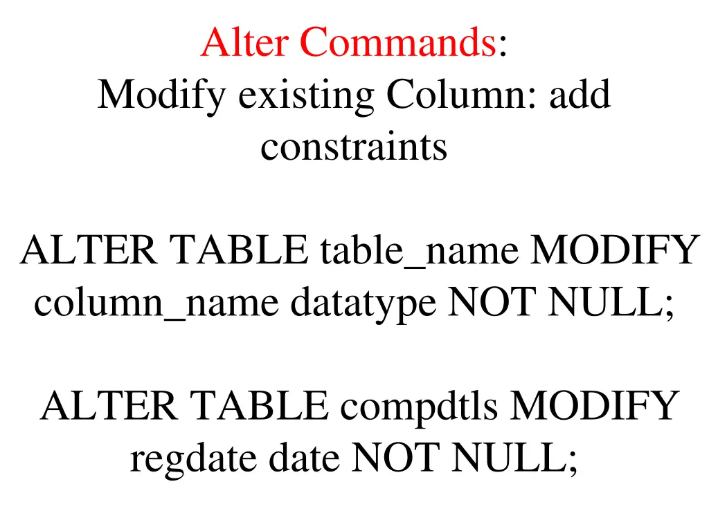 alter commands modify existing column