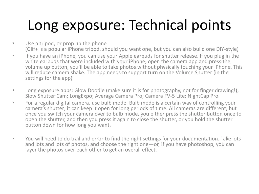 long exposure technical points