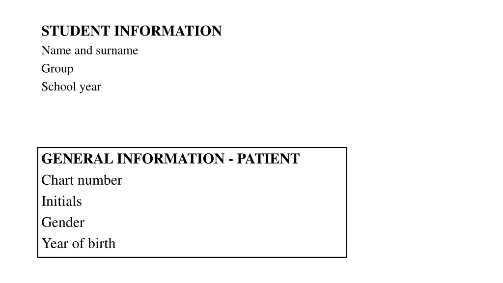 student information name and surname group school