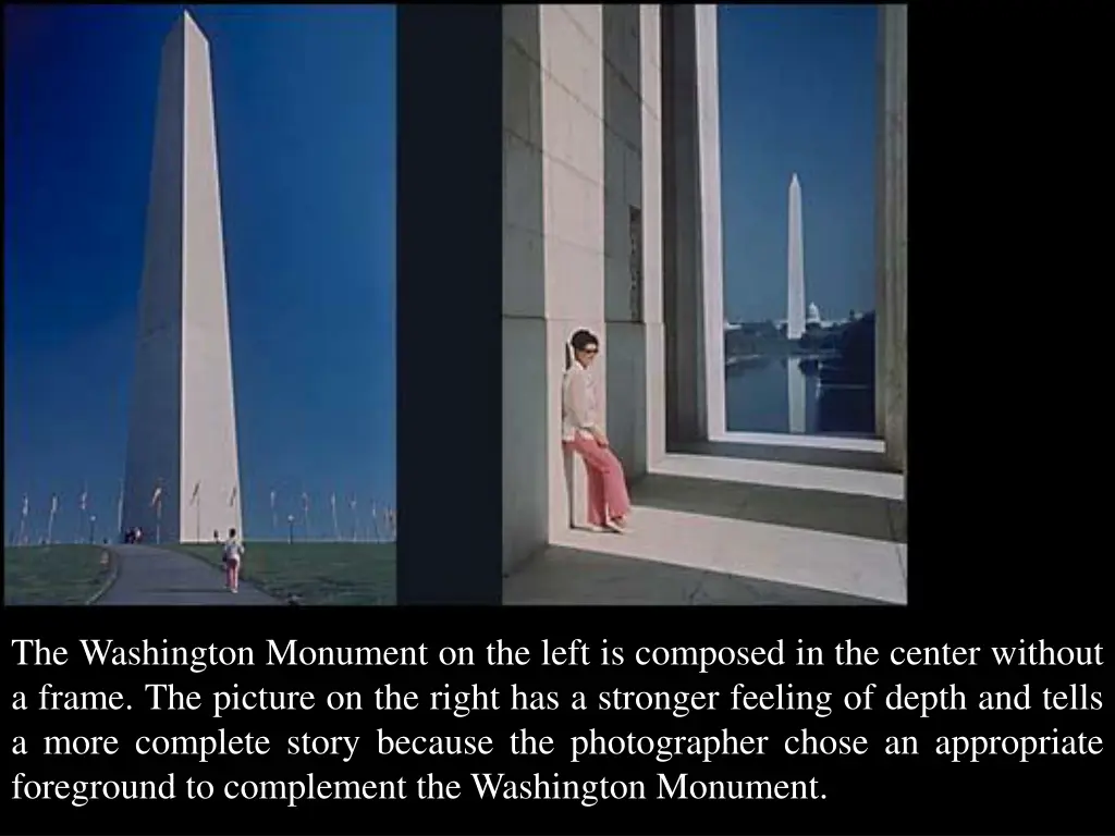 the washington monument on the left is composed