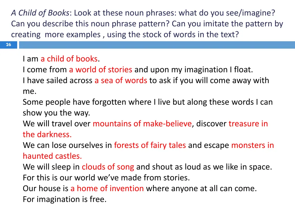 a child of books look at these noun phrases what