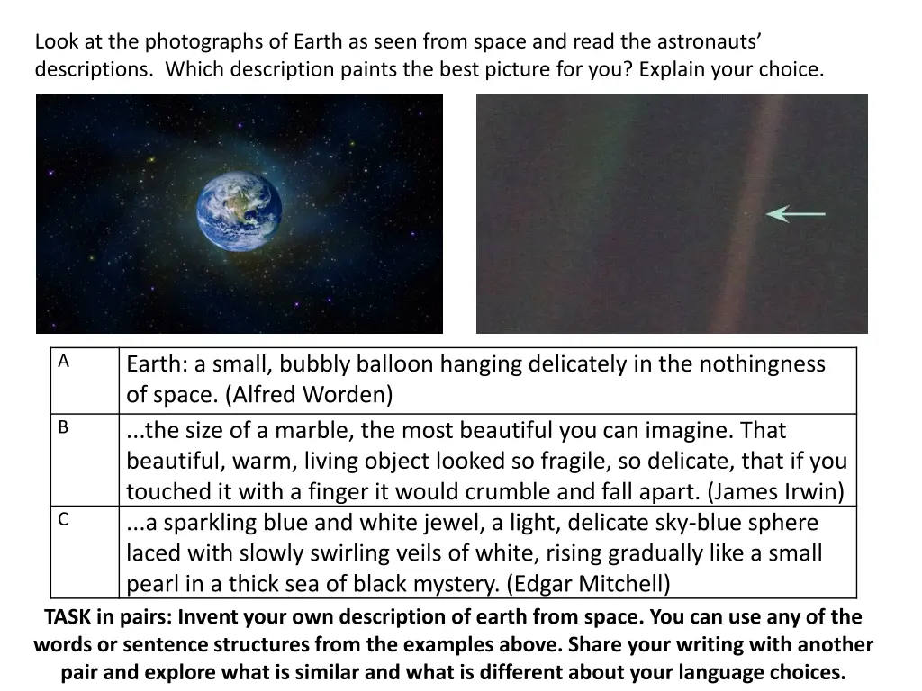 look at the photographs of earth as seen from