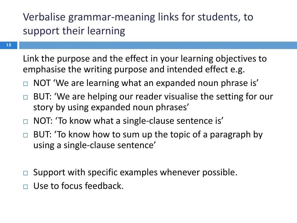 verbalise grammar meaning links for students